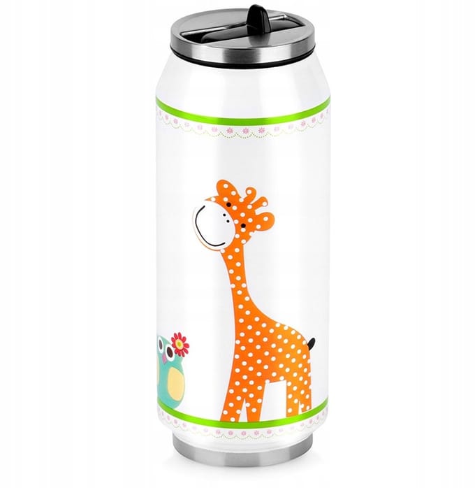 Merkloos Thermosbeker 400ml RVS met Rietje - Giraf Design