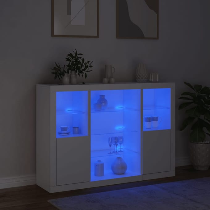 vidaXL - Dressoirs - met - LED-verlichting - 3 - st - bewerkt - hout - wit
