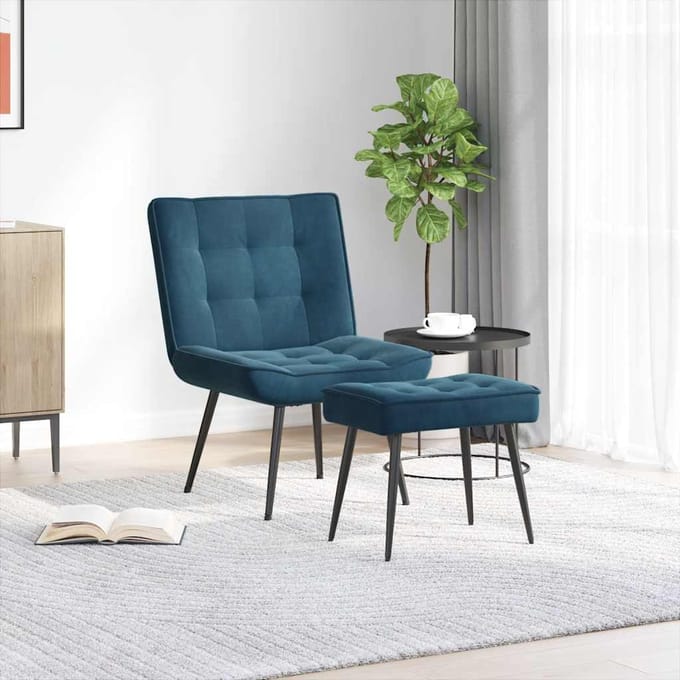 vidaXL - Relaxstoel - met - voetenbank - fluweel - blauw