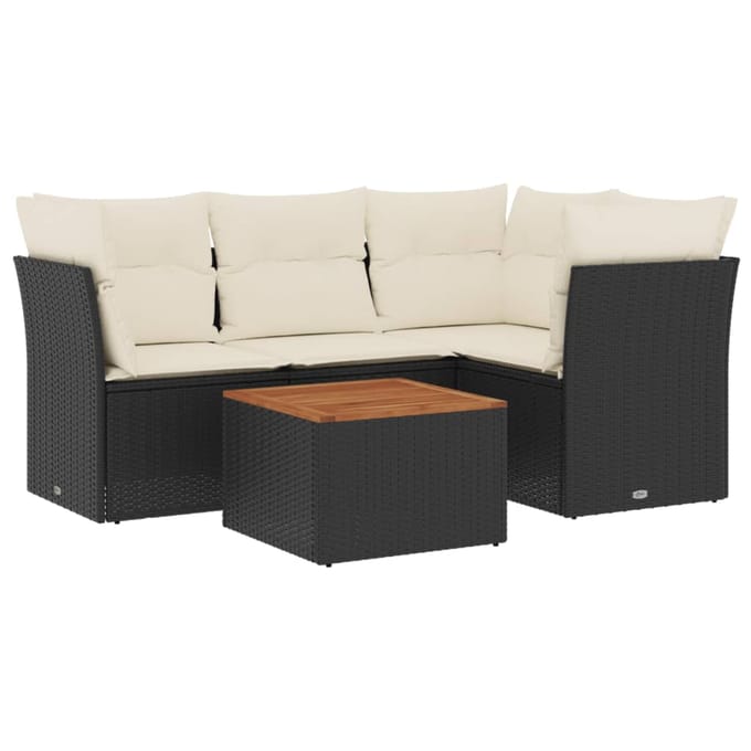 vidaXL - 5-delige - Loungeset - met - kussens - poly - rattan - zwart