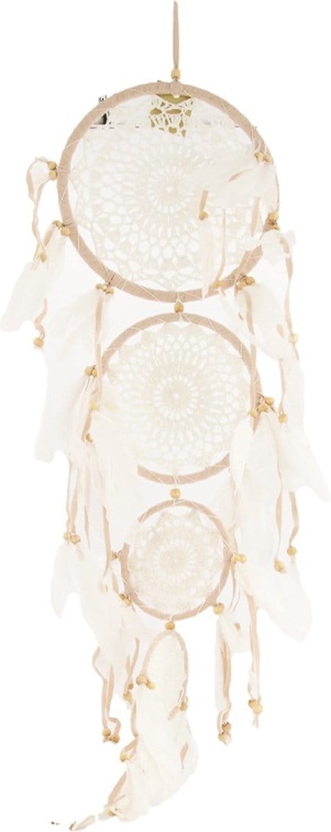 Dijk Natural Collections - Dromenvanger met Veren - Naturel - Drie Ringen - 85 cm lang