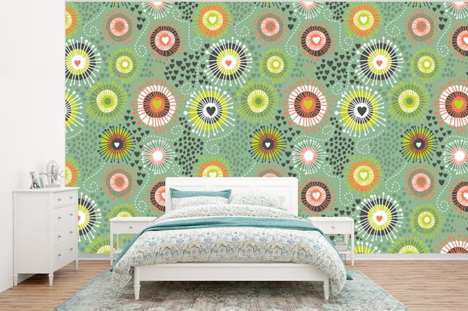 Behang - Fotobehang Bloem - Design - Hartjes - Breedte 295 cm x hoogte 220 cm