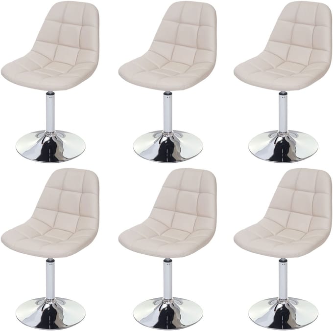 Set van 6 eetkamerstoelen MCW-A60, draaistoel, chroom ~ kunstleer crème