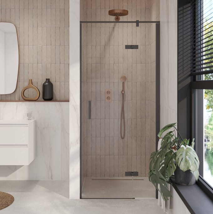 Ben meteora Douchedeur - Draaideur - Rechts - 90x200 Mat Zwart - Veiligheidsglas