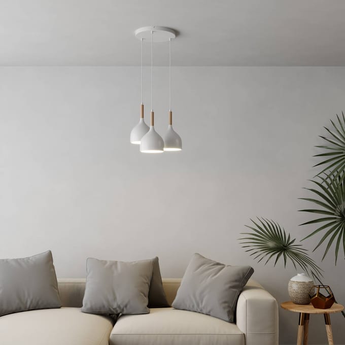 Luminex Noak Wood Hanglamp - Wit, Industrieel, 3 lichtpunten
