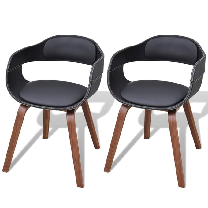 vidaXL - Eetkamerstoelen - 2 - st - gebogen - hout - en - kunstleer