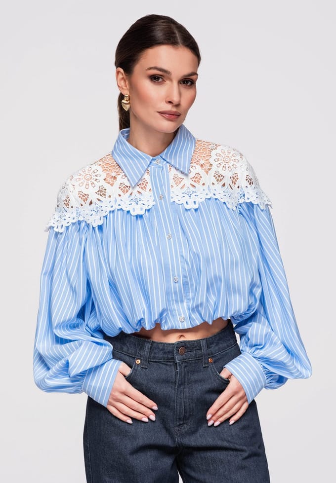 OMBRE Overhemd - Loose Fit - Lange Mouw - Knopen Blauw M/L
