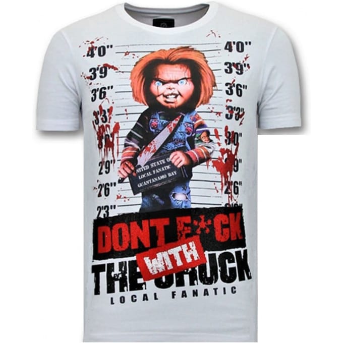 Heren T shirt met Print - Bloody Chucky Angry - Wit