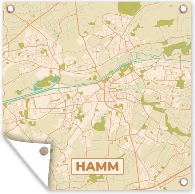 Tuindoek Kaart - Hamm - Vintage - Stadskaart - Plattegrond - 100x100 cm