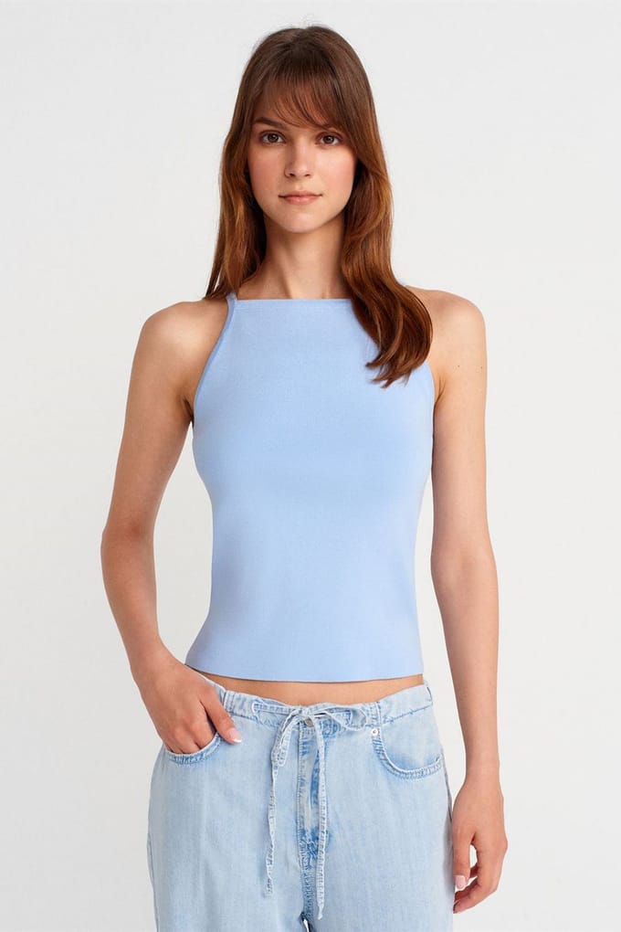 Slim Fit Halter Gebreide Blouse met Strikdetail