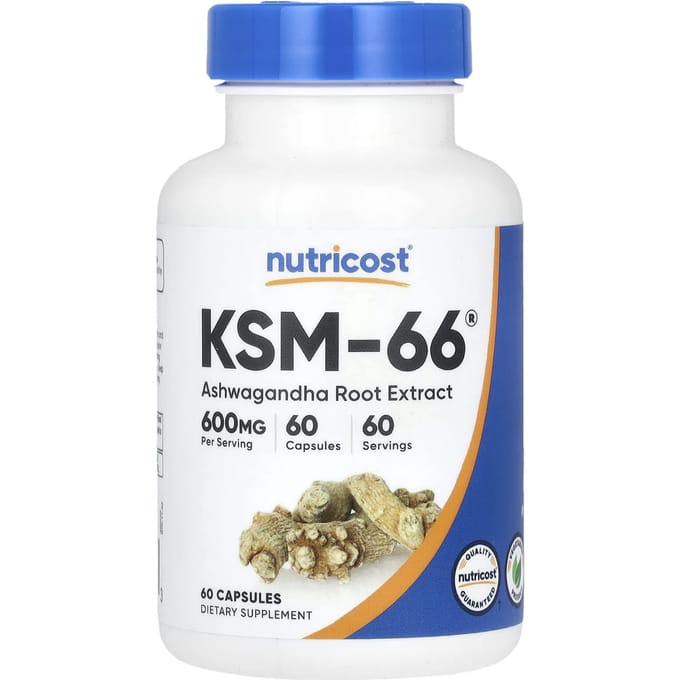 Nutricost, KSM-66, Ashwagandha-wortelextract, 600mg, 60 capsules