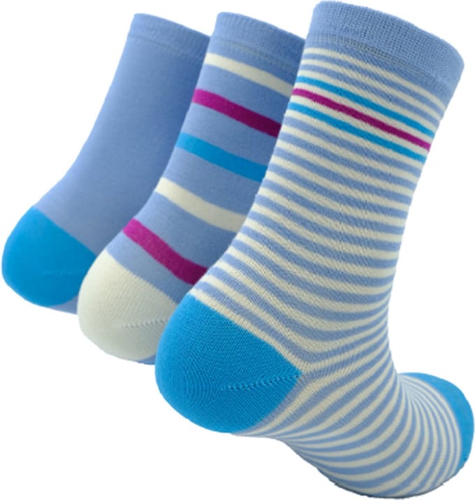 The Sockmaker - Sokken Dames - 3-Pack - Maat 36-41 - Duurzaam Bamboe & Naadloos - Gestreept Lichtblauw met Wit