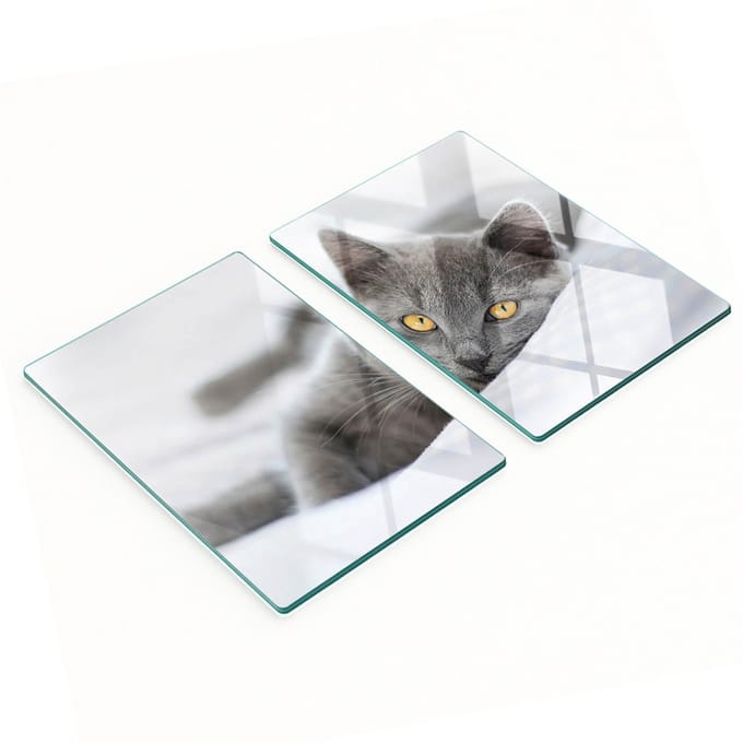 Multifunctionele decoratieve keukenplanken van gehard glas met grijze kat, 2x40x52 cm
