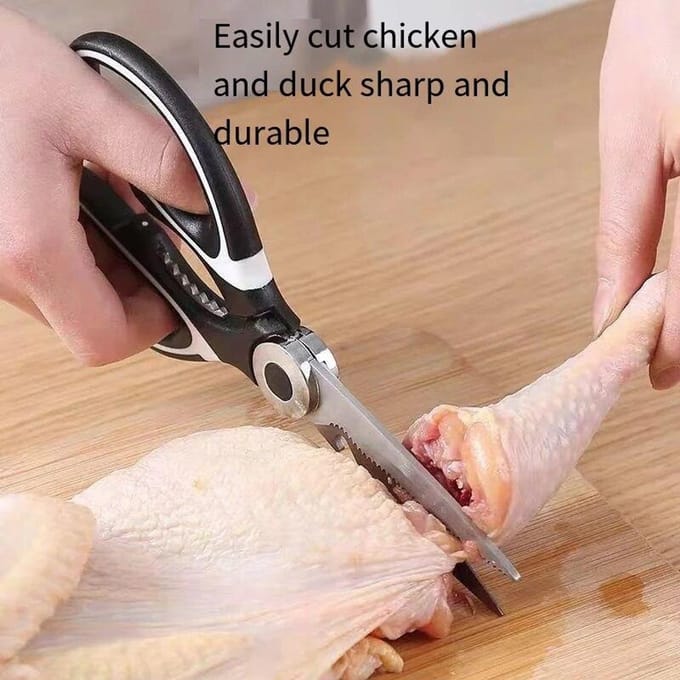Ciseaux de cuisine multifonctionnels, pour tuer le poisson, couper les légumes rôtis, os de gril, ciseaux en acier inoxydable beige