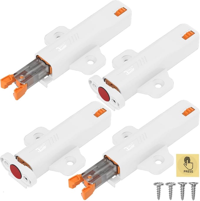 Push Open Deurvergrendelingen Heavy Duty 4-Pack Witte Touch Open Klink voor Kastsluiting en Garderobe Sluiting