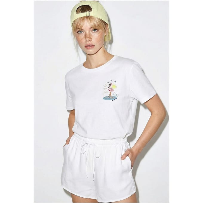 Geborduurd Korte Mouw Katoenen T-Shirt