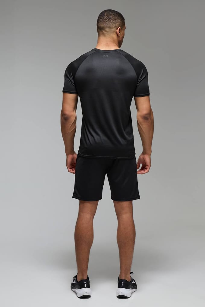 Heren Actieve Lichtgewicht Essentials Gym Regular Fit Raglan T-shirt | Black | Size Medium