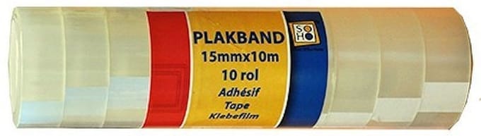 SOHO Plakband - Breedte 15mm - Transparant - 10 Meter per rol - 10 Stuks