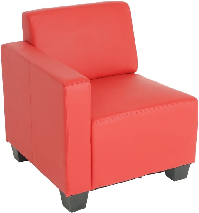 Modulair zijpaneel links, fauteuil met armleuning Lyon, kunstleer ~ rood