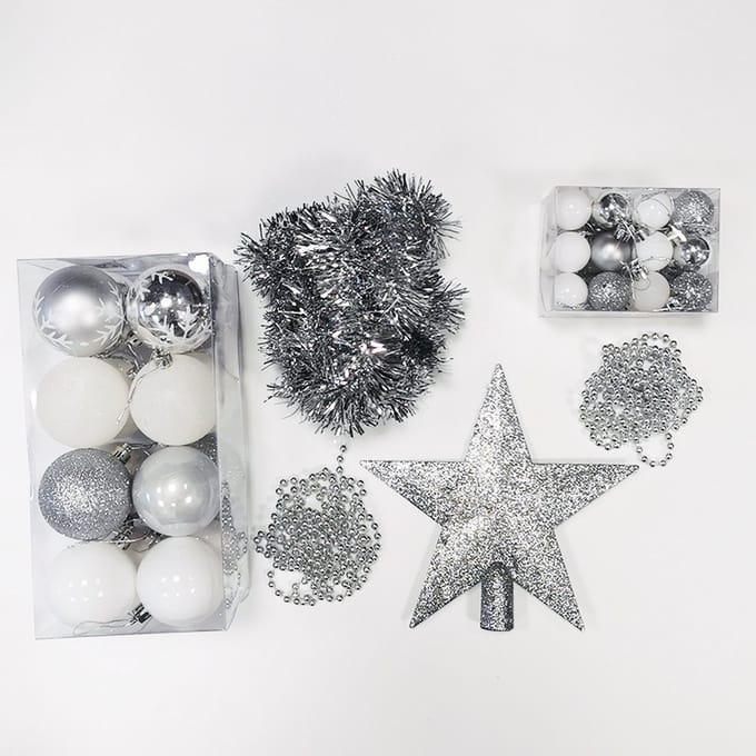 Kerstbal Kit & Wit / Silver Climstick - Set 44pcs - Plastic - Zilver - Wit / Argent - SILUMEN