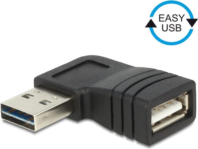 Easy-USB-A naar USB-A adapter / haaks naar links/rechts - USB2.0 / zwart