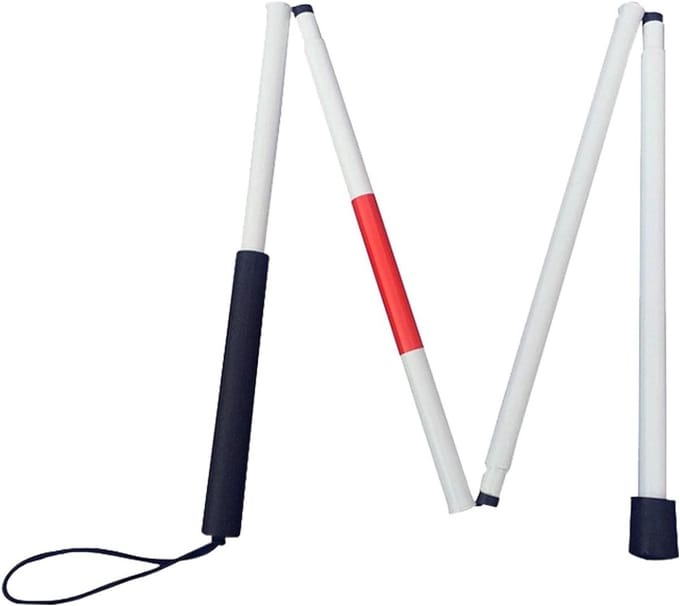 Opklapbare blindenstok van aluminium, inklapbaar en draagbaar, 4 secties, 124 cm