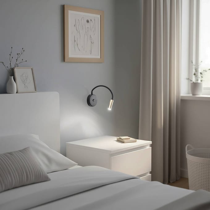 TK Lighting Wandlamp Lagos USB, zwart/goud, 27 cm, leeslamp, G9