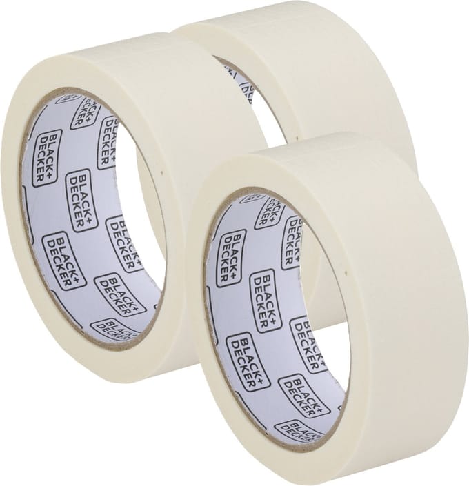 Black & Decker Afplaktape/schilderstape - 3x - wit - 36mm x 25m - voor binnen/buiten