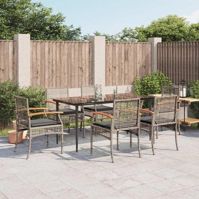 vidaXL - 7-delige - Tuinset - met - kussens - poly - rattan - grijs