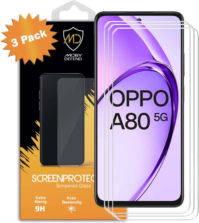 3-Pack MobyDefend Screenprotectors - Geschikt voor Oppo A80 5G Case-Friendly Screensavers - Gehard Glas