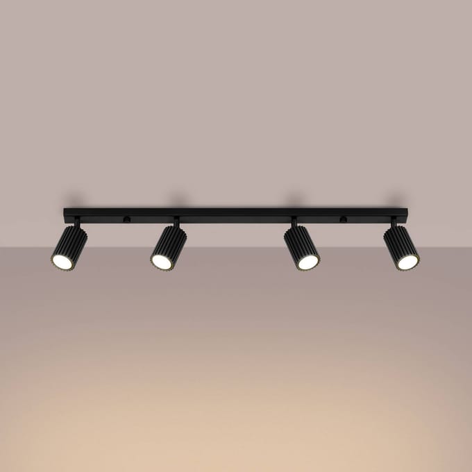 Plafondlamp KARBON 4L met 4 verstelbare spots - Sollux Lighting - IP20 - Zwart aluminium behuizing - 81 x 6.5 x 16.5 cm - 4 x GU10 LED, exclusief lichtbron - 4 x 10 W - Minimalistische plafondlamp voor hal, kinderkamer en woonkamer