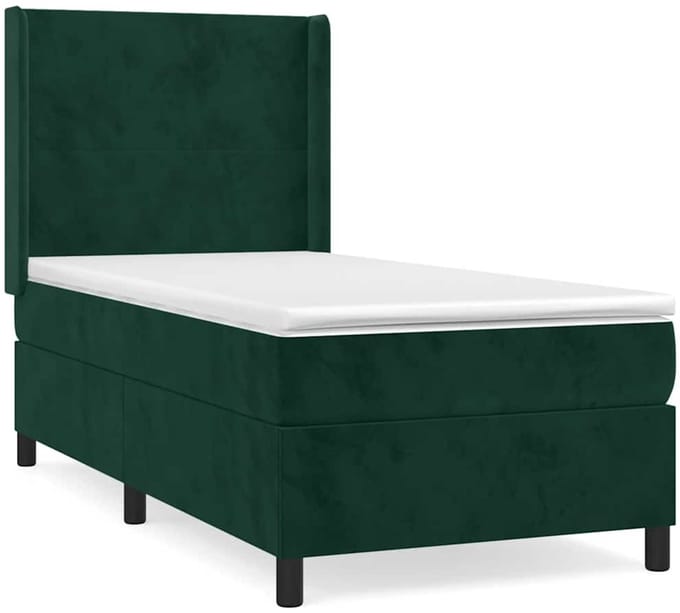 vidaXL - Boxspring - met - matras - fluweel - donkergroen - 90x190 - cm