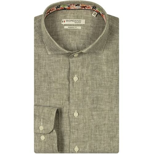Giordano Overhemd Row Soft Washed Linnen Mélange Cutaway Collar Appel / male