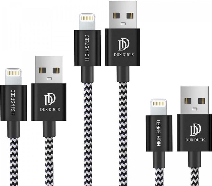 Dux Ducis 2.1A Fast Charge USB-A naar Lightning Kabel Set 3-Pack (0.25M + 1M + 2M) Zwart