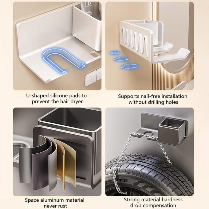 Föhnhouder Wanddroger Wieg Stijltangstandaard Haardroger Organizer Box Wc-ventilatorhouder Plank Badkameraccessoires