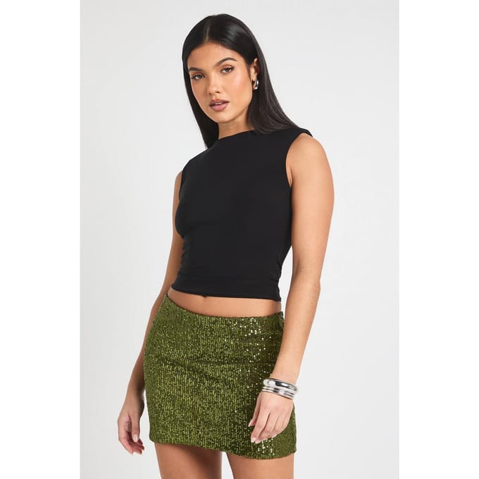boohoo Dames Minirok met pailletten | Olive | Maat: 8