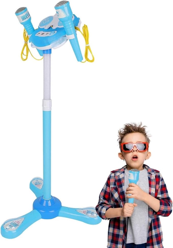 Karaokemachine Kinderen - Microfoon Speelset - Feest Zingen - Verstelbare Standaard - 89x35x27cm - Blauw