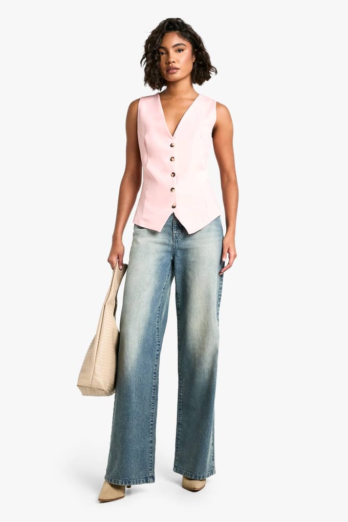 boohoo Dames Hoge Geweven Getailleerd Gilet | Baby Roze | Maat: 36