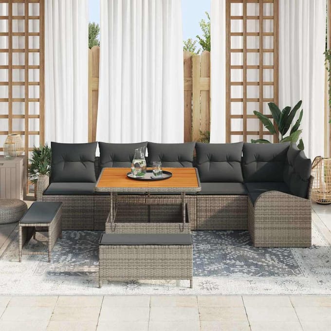 vidaXL - Tuinbank - Set - 9 - st - 8-Aantal - zitplaatsen - Grijs