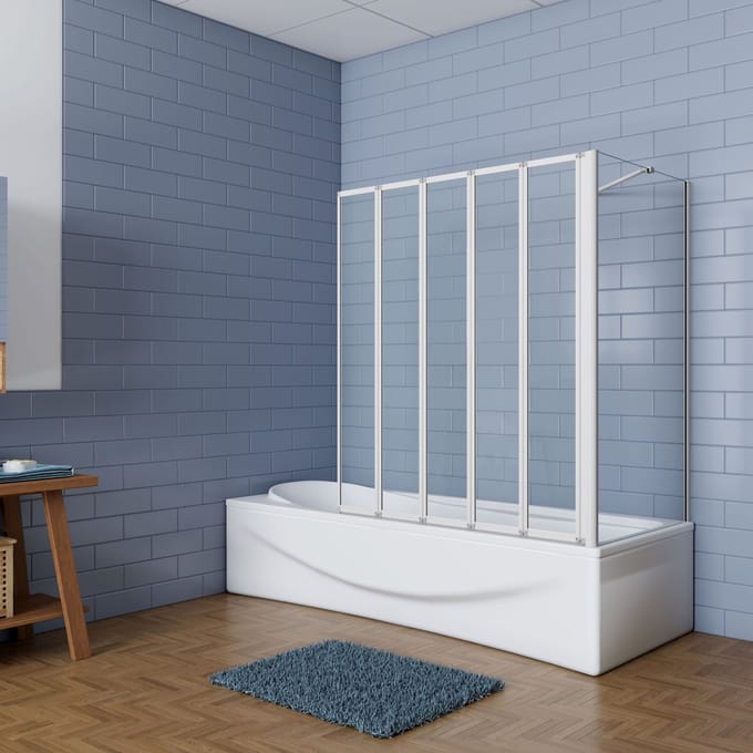 Aica Badwand 120x75x140cm 5-Delige Inklapbaar 4mm gehard glas-Grijs frame