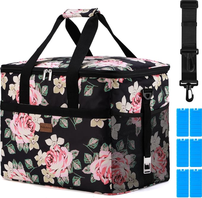 Packaway 4 Laags Geïsoleerde Koeltas - Lunchtas 40 liter - Black Flower