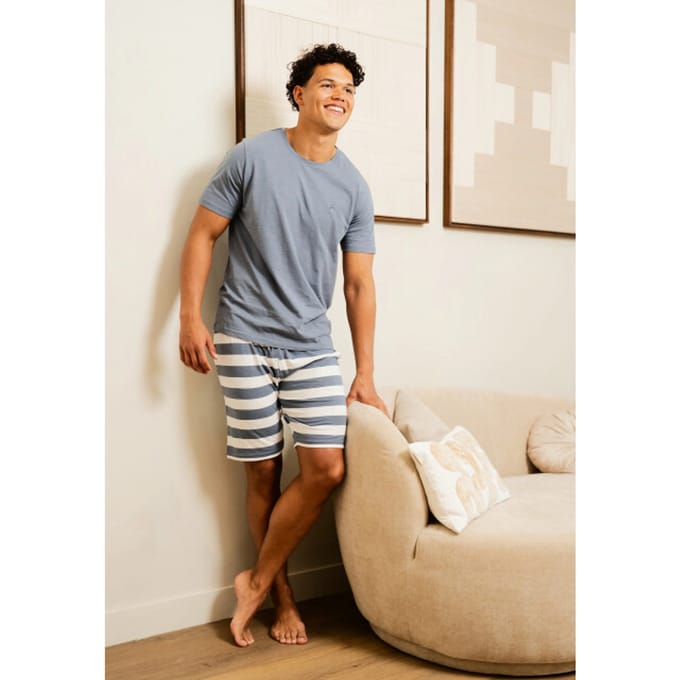 Phil & Co Heren Shortama Korte Pyjama Set Palm Grijs - Maat L