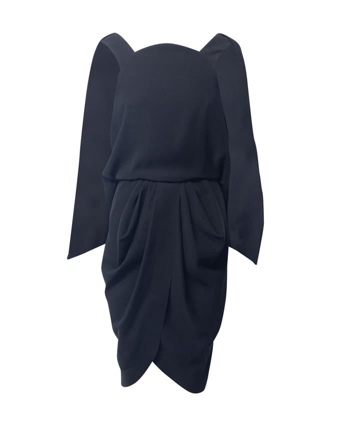Balenciaga jurk met gedrapeerde cape en lage rug in zwart polyester