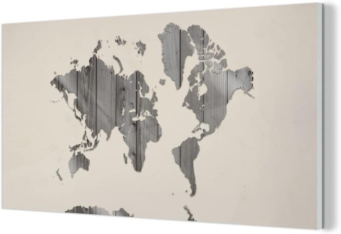 Glasschilderij - 80x40 cm - Wereldkaart - Hout - Design