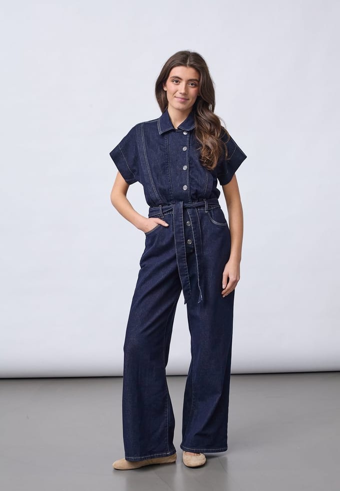 SISTERS POINT Feba-ju1 - Dames Jumpsuit - Unwashed Denim - Maat S