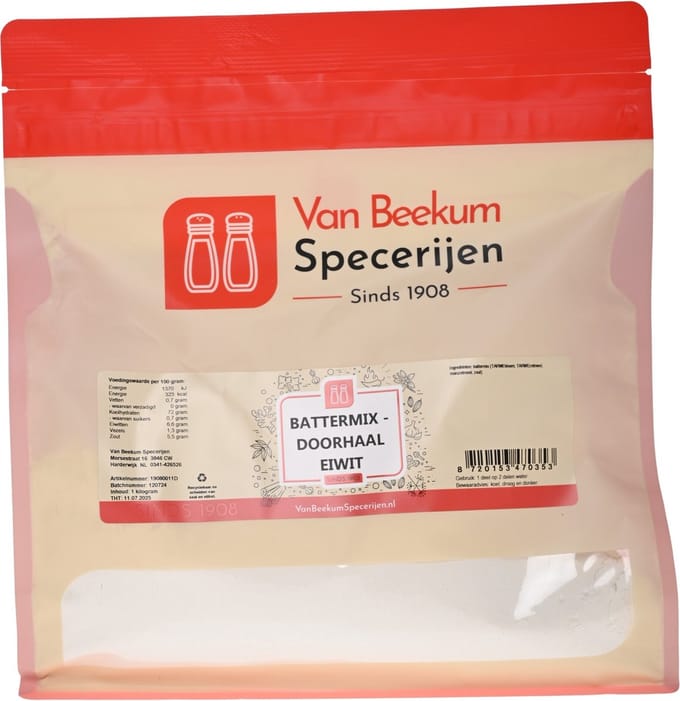 Van Beekum Specerijen - Battermix - Doorhaal Eiwit - 1 KG (hersluitbare stazak)