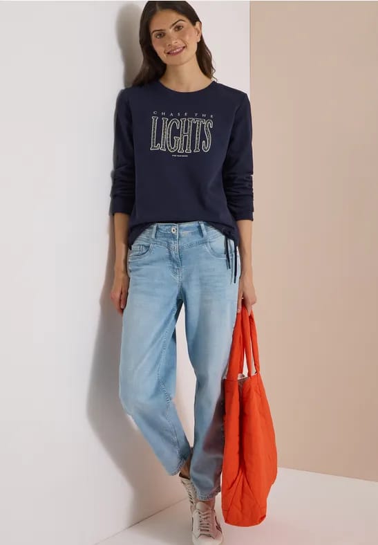Sweatshirt met opdruk en trekkoord