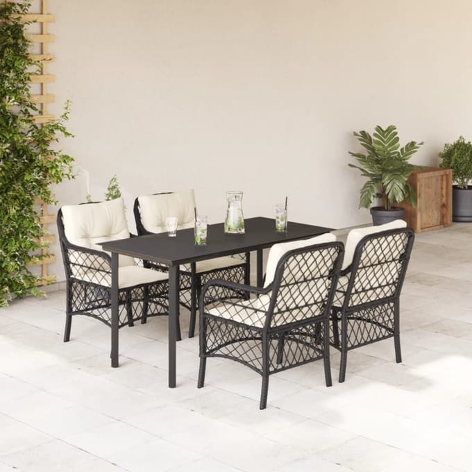 vidaXL - 5-delige - Tuinset - met - kussens - poly - rattan - zwart