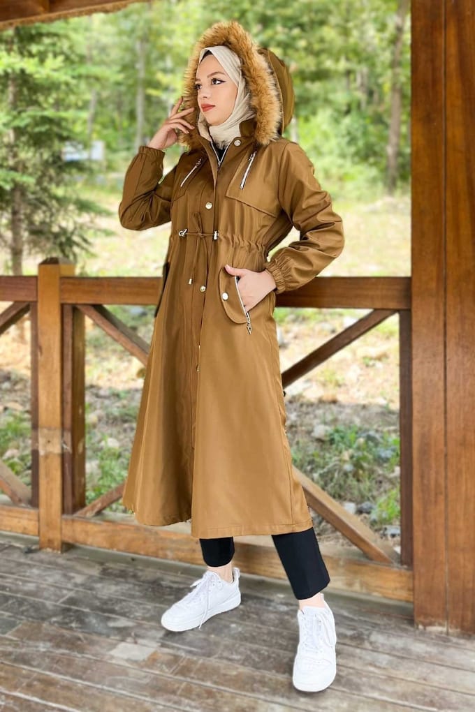 Capuchon Met rits Jas Beige-bruin