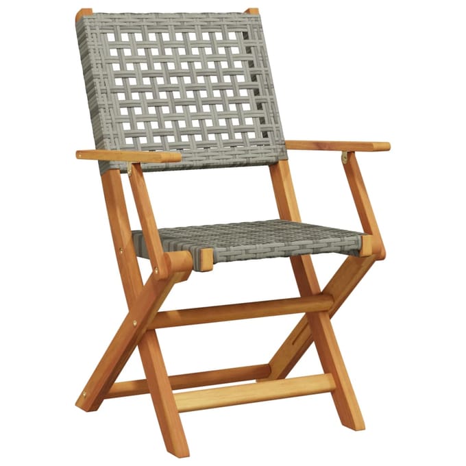 vidaXL - Opklapbare - stoelen, - 4 - stuks, - grijs, - van - polyrotan - en - massief - hout.